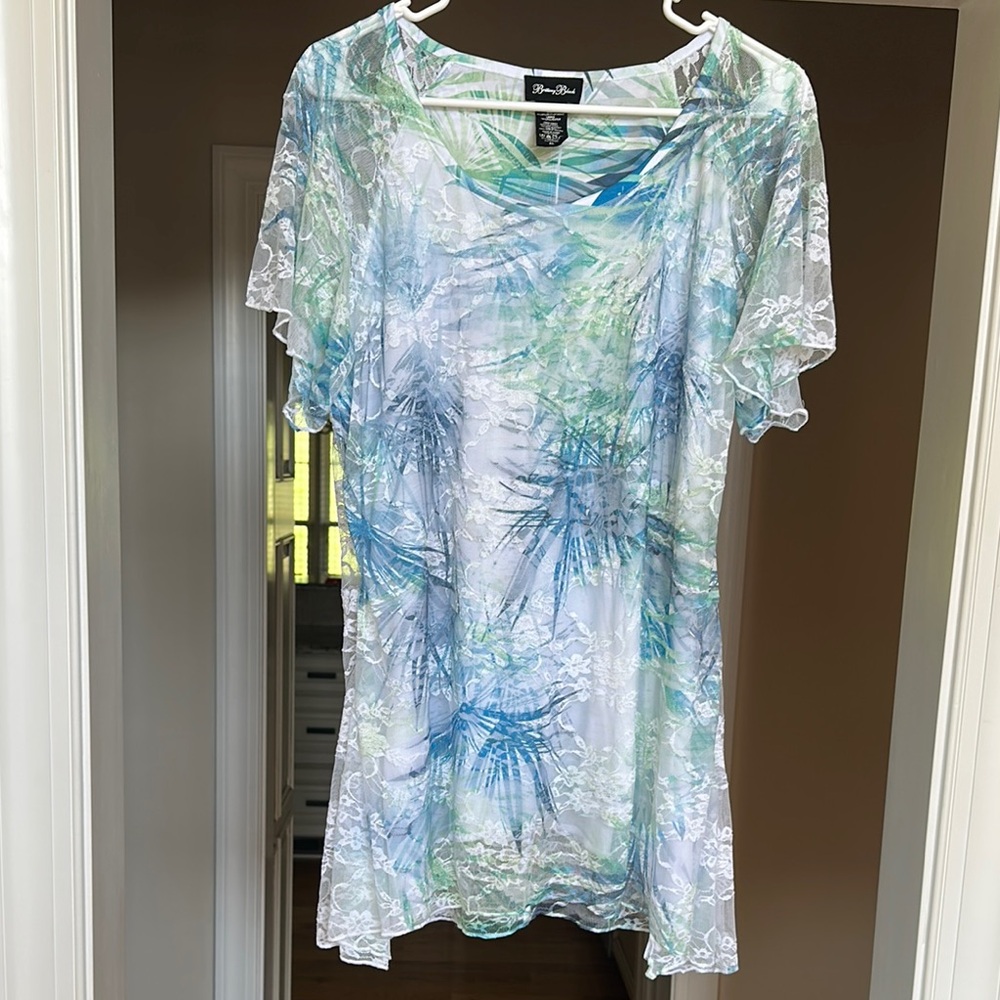 Brittany Black Blue and Green Floral Lace Blouse